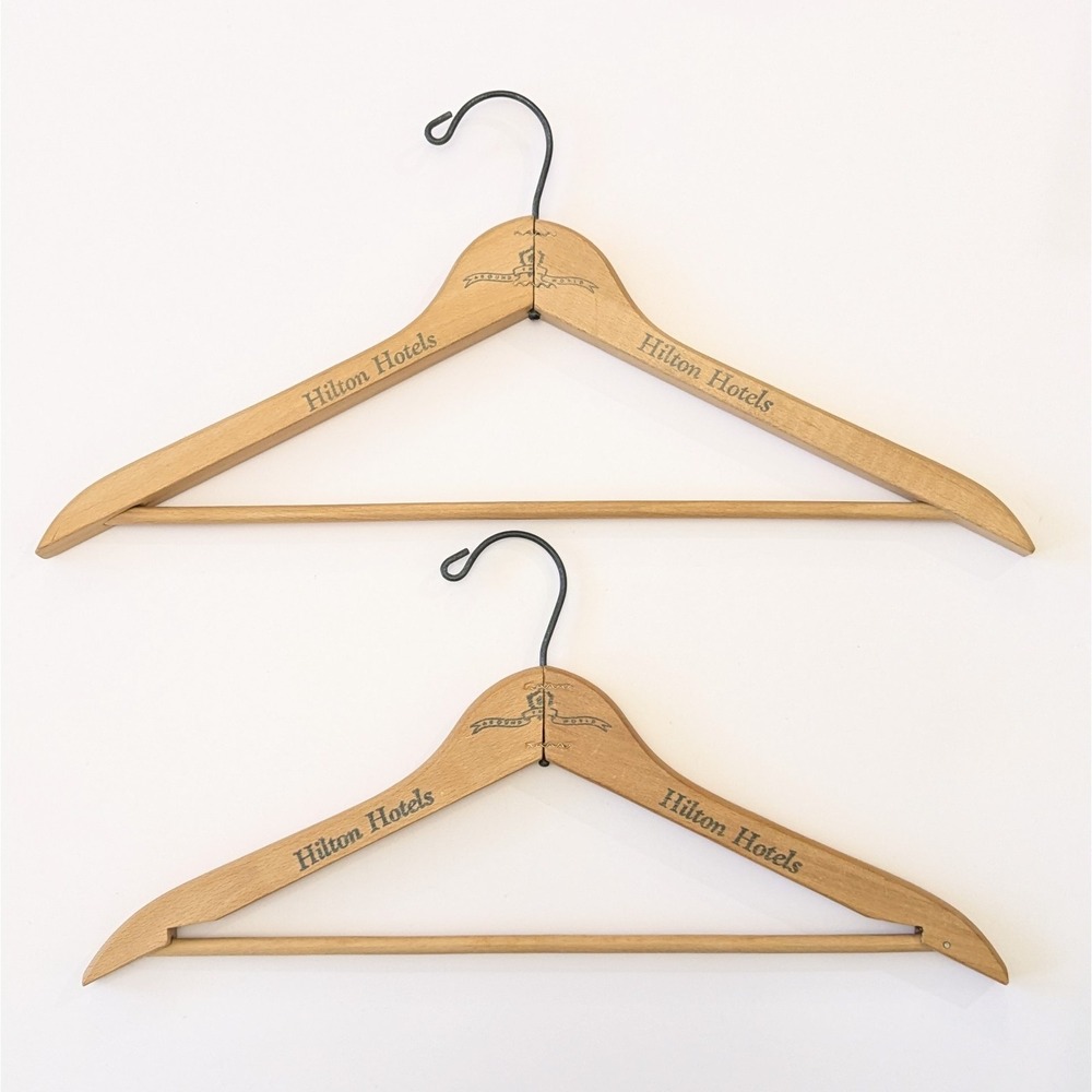 Vintage Hilton Hotels Around The World Advertising Wooden Hangers Set